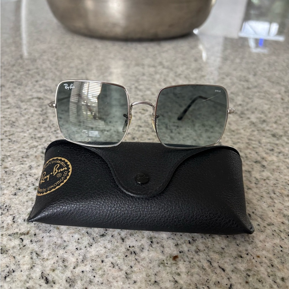 Ray Ban RB1971 Square Evolve Sunglasses Silver Frame Light Blue Gradient Lens